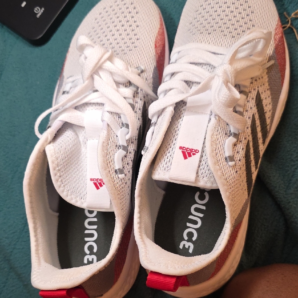 Adidas White and Red Bounce Running Shoes